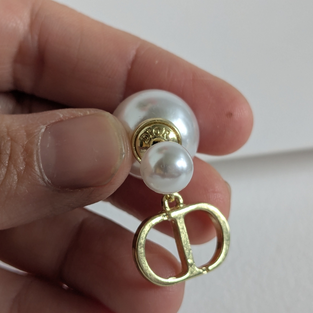 Dior White and Gold Pearl Earrings - Picture 9 of 12